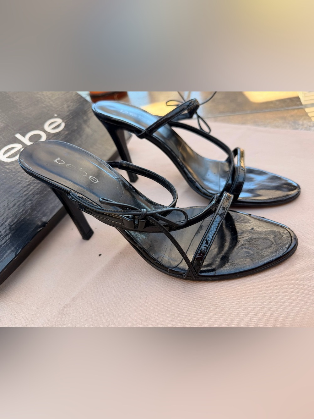 BeBe Women's Black Patent Strappy Heeled Sandals